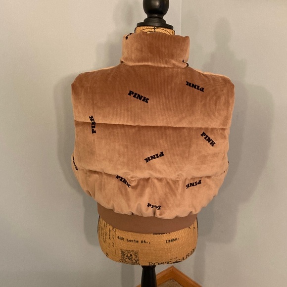 NWOTVictoria's Secret PINK Rib Velour Corduroy Crop Puffer Vest Women Size Large - Picture 5 of 13